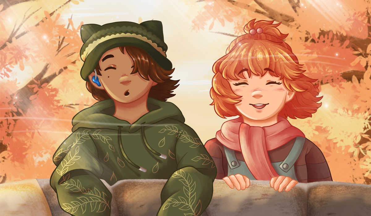 Two kids enjoying the forest breeze